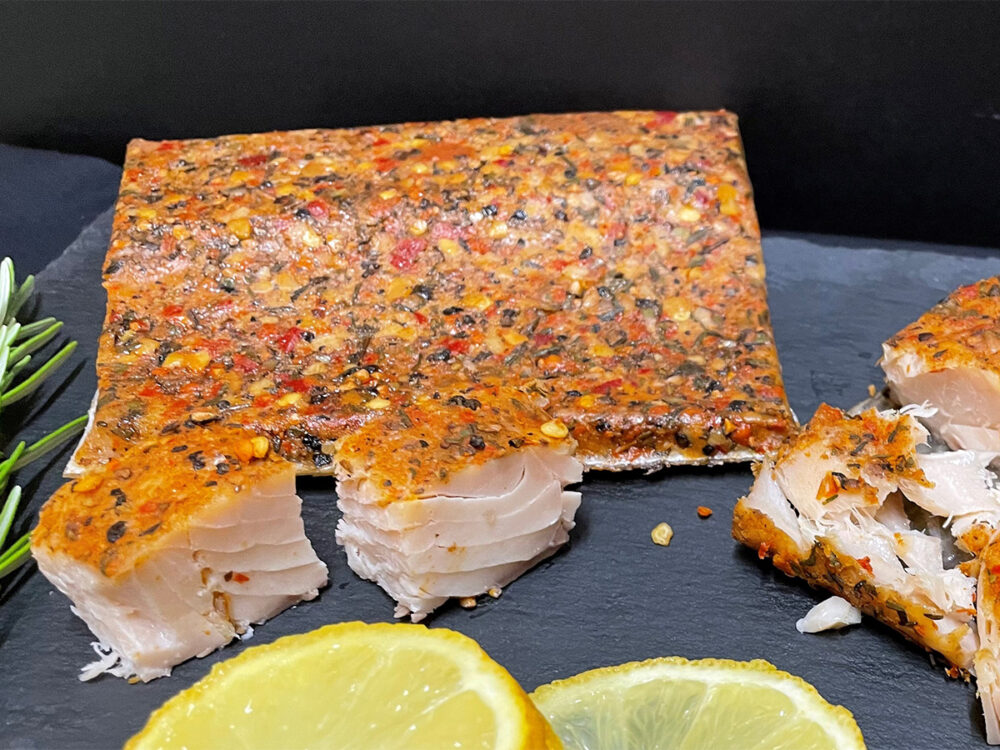 hot smoked spicy salmon product - SWISS LACHS Alpiner Lachs