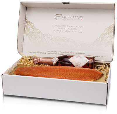 geraeucherte lachsseite geschnitten 1000g mit guerdon rose champagner - SWISS LACHS Alpiner Lachs