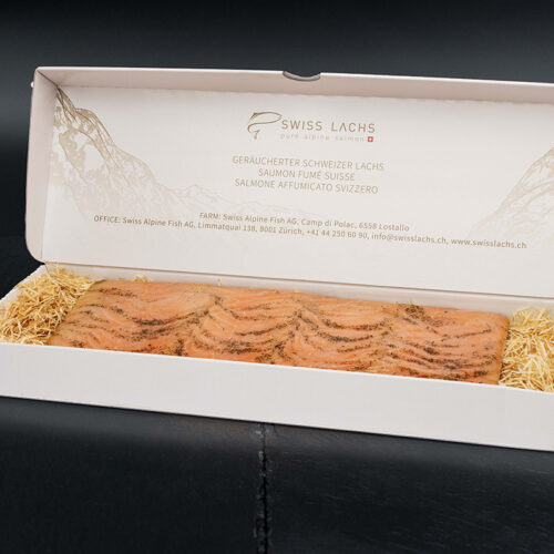 geschenkbox mit graved lachs geschnitten art 4199 - SWISS LACHS Alpiner Lachs